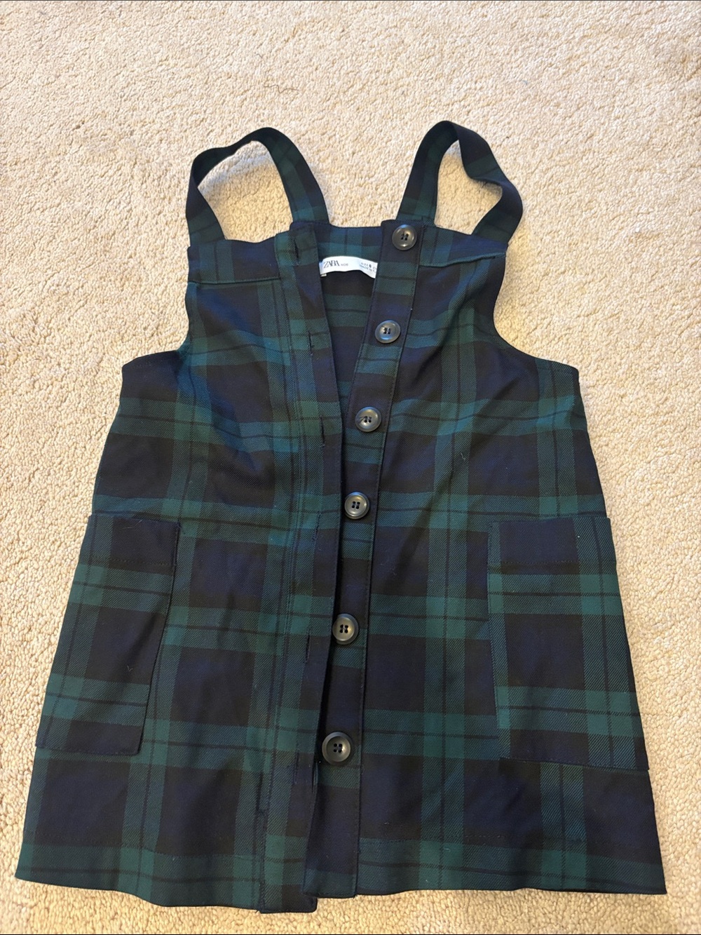 Zara Green and Black Plaid Pinafore Dress